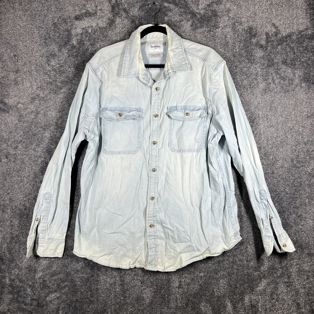 Goodfellow & Co Shirt Mens XL Blue Long Sleeve Button Up Denim Stretch Standard